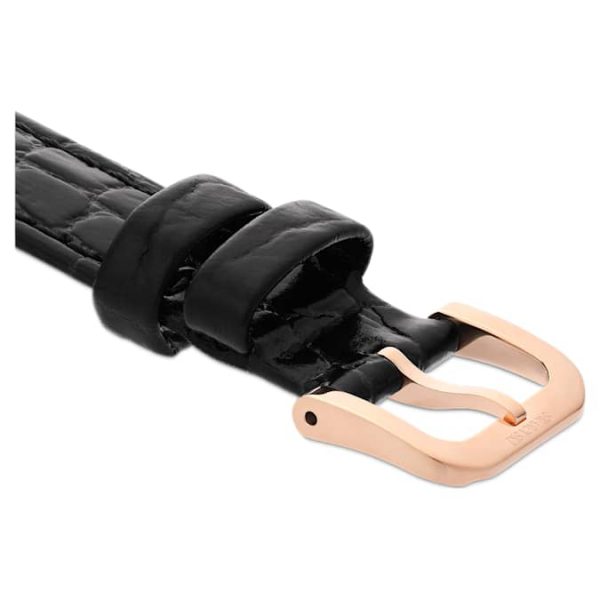 Watch strap 16 mm (0.63") width, Leather with stitching, Black, Rose gold-tone finish - Image 2