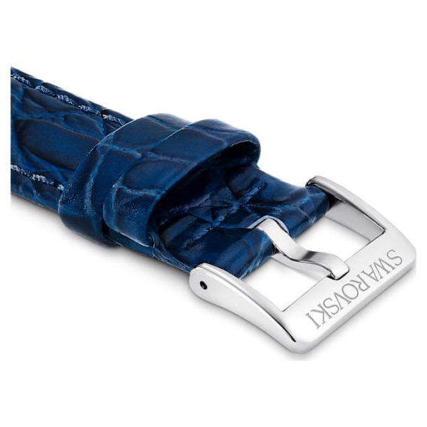 Watch strap 16 mm (0.63") width, Leather with stitching, Blue, Stainless Steel - Image 3