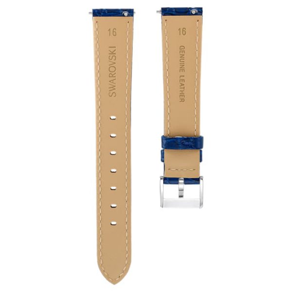 Watch strap 16 mm (0.63") width, Leather with stitching, Blue, Stainless Steel - Image 2