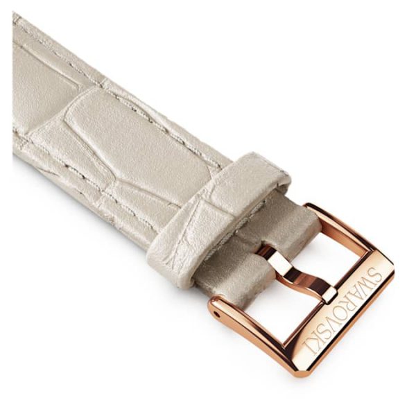 Watch strap 16 mm (0.63") width, Leather with stitching, Gray, Rose gold-tone finish - Image 2