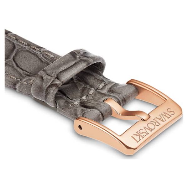 Watch strap 16 mm (0.63") width, Leather with stitching, Gray - Image 3