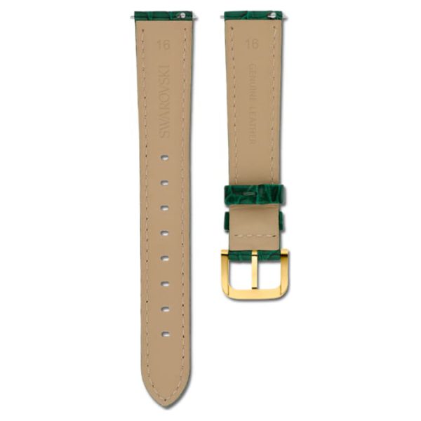 Watch strap 16 mm (0.63") width, Leather with stitching, Green, Gold-tone finish - Image 3