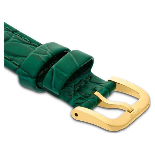Watch strap 16 mm (0.63") width, Leather with stitching, Green, Gold-tone finish - Image 2