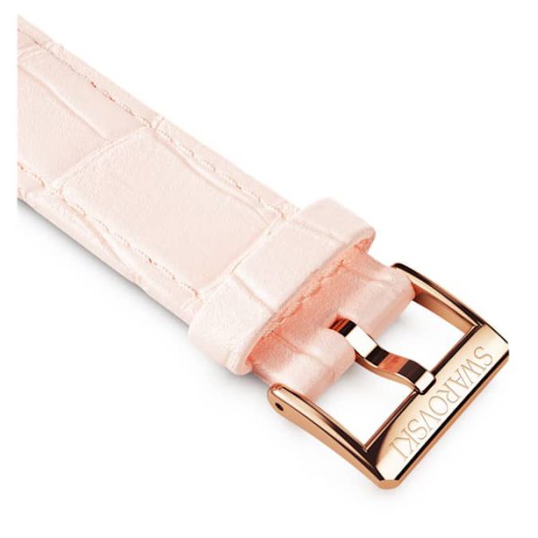 Watch strap 16 mm (0.63") width, Leather with stitching, Pink, Rose gold-tone finish - Image 2