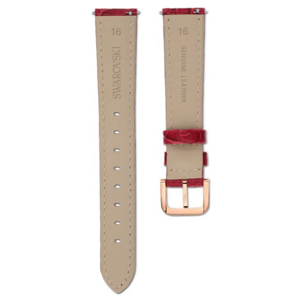 Watch strap 16 mm (0.63") width, Leather with stitching, Red, Rose gold-tone finish - Image 3