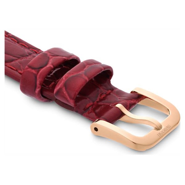 Watch strap 16 mm (0.63") width, Leather with stitching, Red, Rose gold-tone finish - Image 2