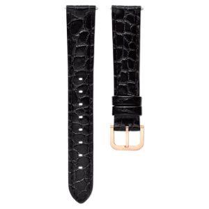 Watch strap 16 mm (0.63") width, Leather with stitching, Black, Rose gold-tone finish