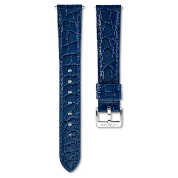 Watch strap 16 mm (0.63") width, Leather with stitching, Blue, Stainless Steel