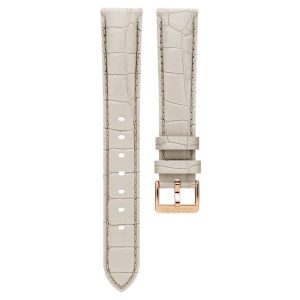 Watch strap 16 mm (0.63") width, Leather with stitching, Gray, Rose gold-tone finish
