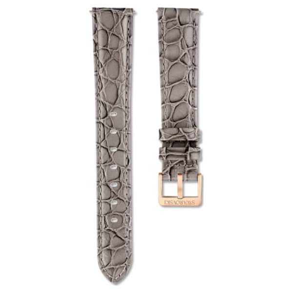 Watch strap 16 mm (0.63") width, Leather with stitching, Gray