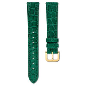 Watch strap 16 mm (0.63") width, Leather with stitching, Green, Gold-tone finish