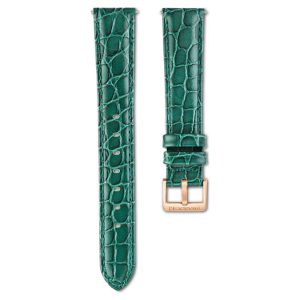 Watch strap 16 mm (0.63") width, Leather with stitching, Green