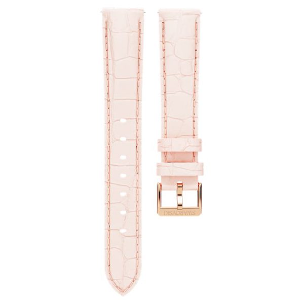 Watch strap 16 mm (0.63") width, Leather with stitching, Pink, Rose gold-tone finish