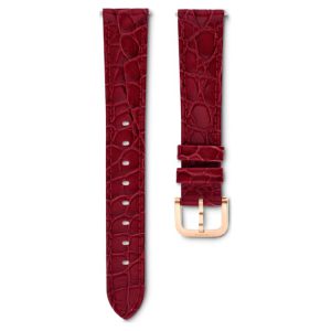 Watch strap 16 mm (0.63") width, Leather with stitching, Red, Rose gold-tone finish