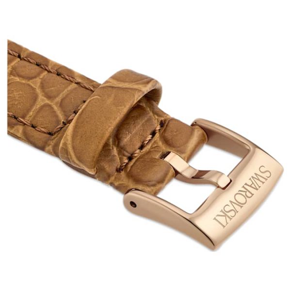Watch strap 17 mm (0.67") width, Leather with stitching, Brown, Rose gold-tone finish - Image 2