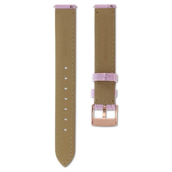 Watch strap 17 mm (0.67") width, Leather with stitching, Purple, Rose gold-tone finish - Image 3