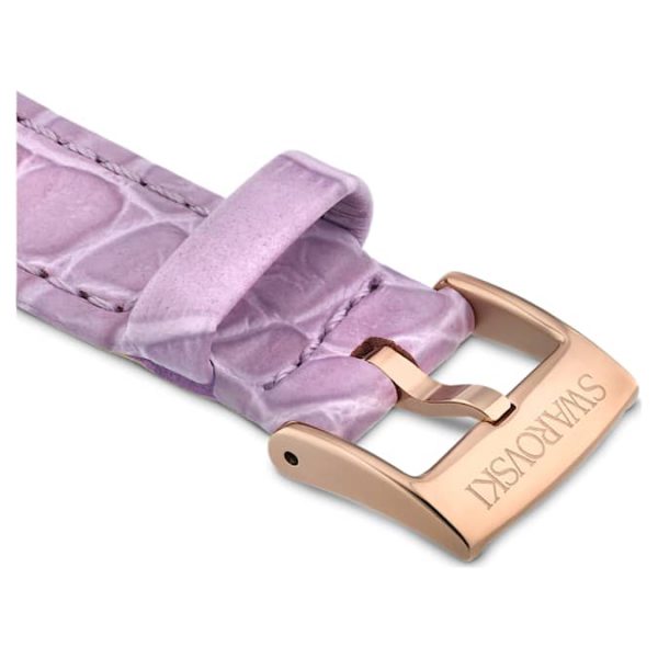 Watch strap 17 mm (0.67") width, Leather with stitching, Purple, Rose gold-tone finish - Image 2
