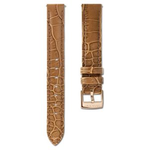 Watch strap 17 mm (0.67") width, Leather with stitching, Brown, Rose gold-tone finish