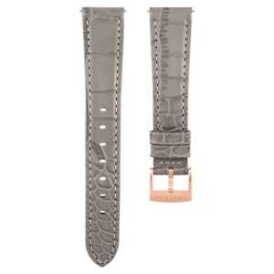 Watch strap 17 mm (0.67") width, Leather with stitching, Gray, Rose gold-tone finish
