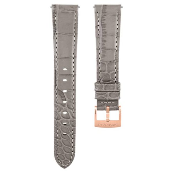 Watch strap 17 mm (0.67") width, Leather with stitching, Gray, Rose gold-tone finish