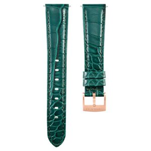 Watch strap 17 mm (0.67") width, Leather with stitching, Green, Rose gold-tone finish