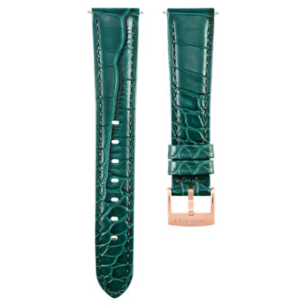 Watch strap 17 mm (0.67") width, Leather with stitching, Green, Rose gold-tone finish