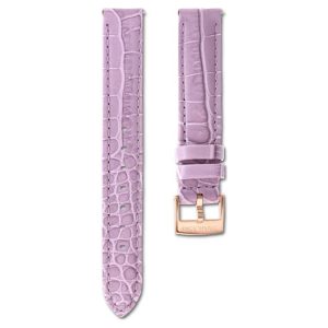 Watch strap 17 mm (0.67") width, Leather with stitching, Purple, Rose gold-tone finish