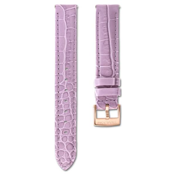 Watch strap 17 mm (0.67") width, Leather with stitching, Purple, Rose gold-tone finish